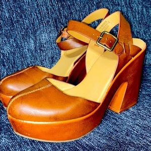 Camel Leather Styled Chunky Heels